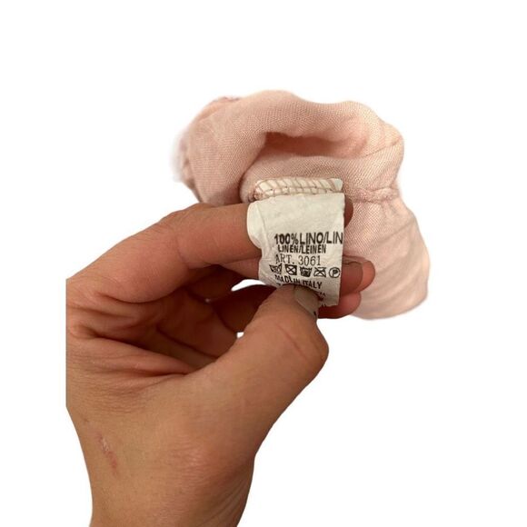 Saga Blush Pink 100% linen Italy Asymmetrical V-Neck Adjustable Cuff Blouse Size - Picture 12 of 16